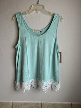 NWT NEW Bad Little Country Girl Womens Blue Stretchy Tank Top With Lace Size XL